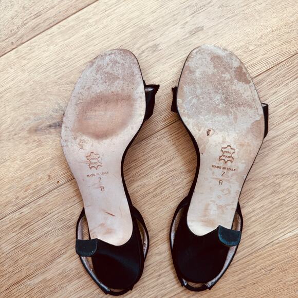 Adrienne Vittadini Black Satin Bow Detail Sling Back Heel Size 7 - Picture 6 of 13